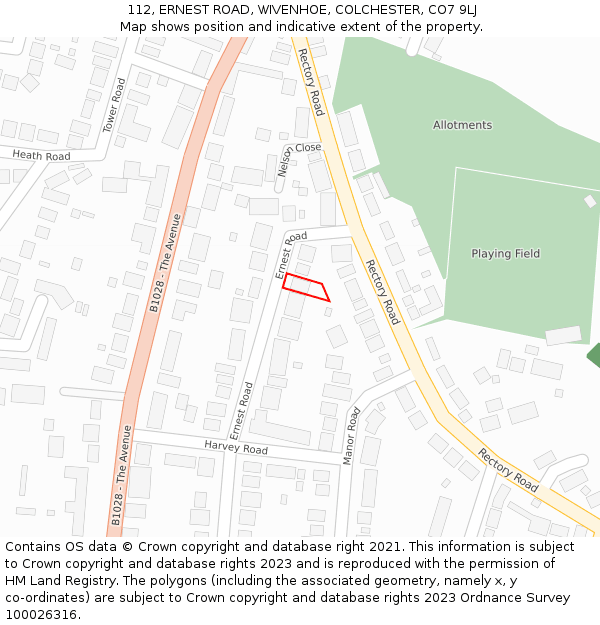 112, ERNEST ROAD, WIVENHOE, COLCHESTER, CO7 9LJ: Location map and indicative extent of plot