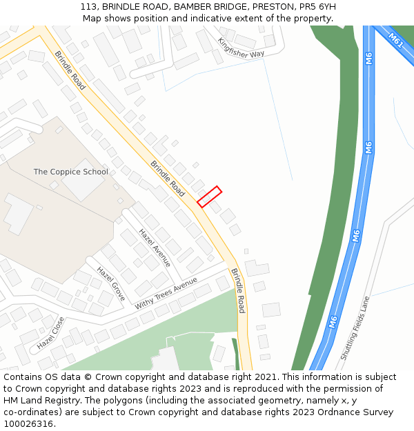 113, BRINDLE ROAD, BAMBER BRIDGE, PRESTON, PR5 6YH: Location map and indicative extent of plot