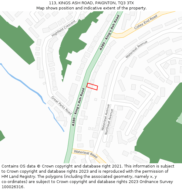 113, KINGS ASH ROAD, PAIGNTON, TQ3 3TX: Location map and indicative extent of plot