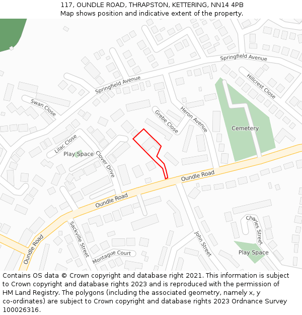 117, OUNDLE ROAD, THRAPSTON, KETTERING, NN14 4PB: Location map and indicative extent of plot
