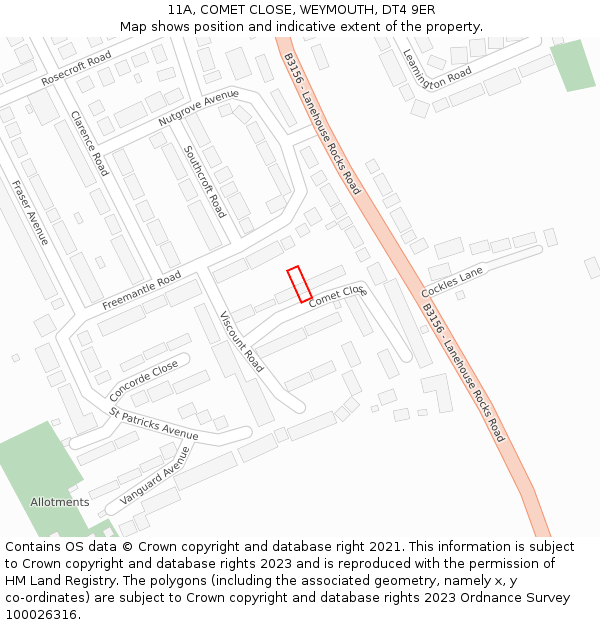 11A, COMET CLOSE, WEYMOUTH, DT4 9ER: Location map and indicative extent of plot