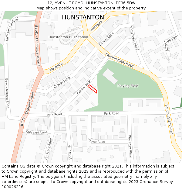 12, AVENUE ROAD, HUNSTANTON, PE36 5BW: Location map and indicative extent of plot