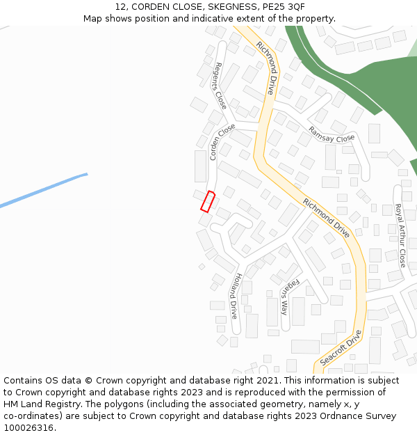 12, CORDEN CLOSE, SKEGNESS, PE25 3QF: Location map and indicative extent of plot