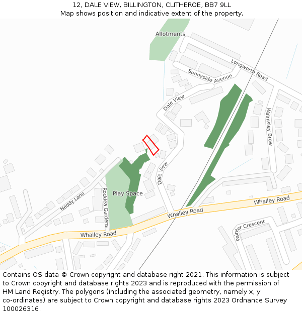 12, DALE VIEW, BILLINGTON, CLITHEROE, BB7 9LL: Location map and indicative extent of plot