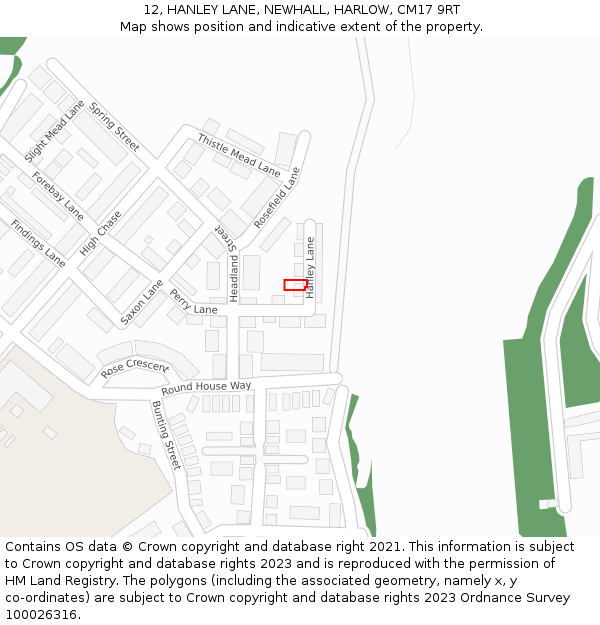 12, HANLEY LANE, NEWHALL, HARLOW, CM17 9RT: Location map and indicative extent of plot