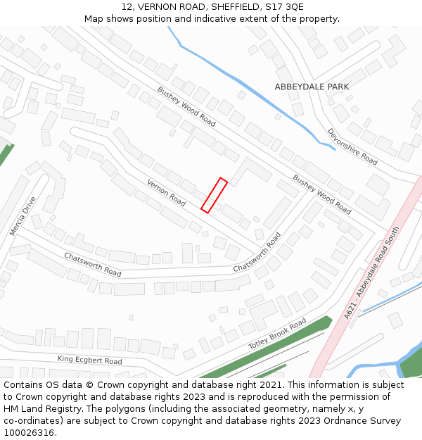 12, VERNON ROAD, SHEFFIELD, S17 3QE: Location map and indicative extent of plot