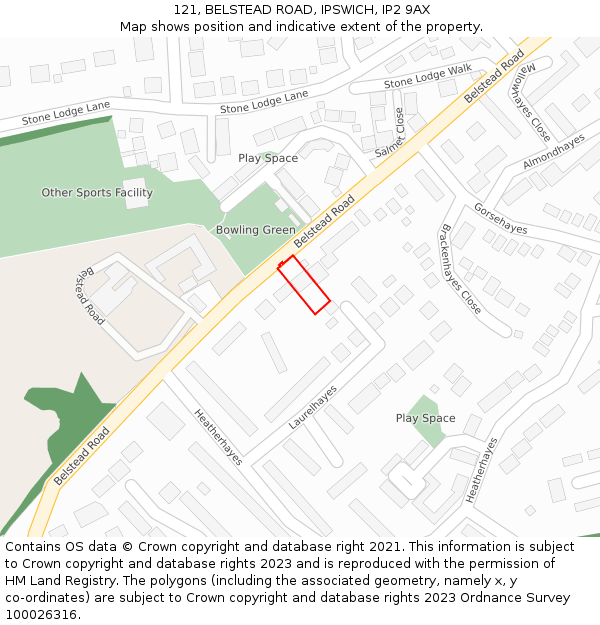 121, BELSTEAD ROAD, IPSWICH, IP2 9AX: Location map and indicative extent of plot