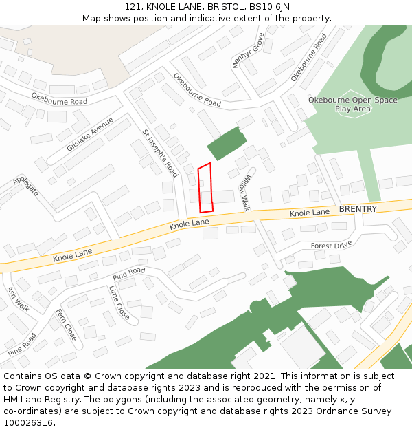 121, KNOLE LANE, BRISTOL, BS10 6JN: Location map and indicative extent of plot
