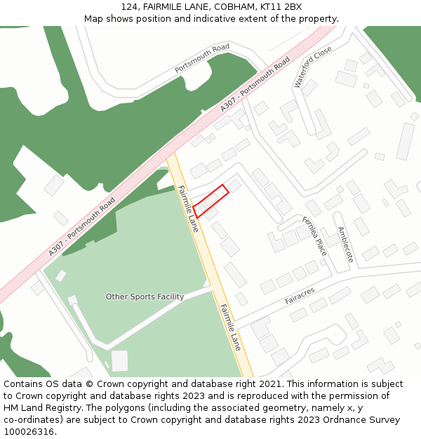 124, FAIRMILE LANE, COBHAM, KT11 2BX: Location map and indicative extent of plot