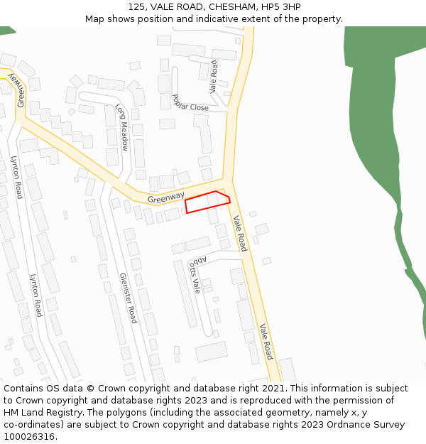125, VALE ROAD, CHESHAM, HP5 3HP: Location map and indicative extent of plot