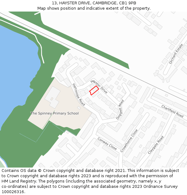 13, HAYSTER DRIVE, CAMBRIDGE, CB1 9PB: Location map and indicative extent of plot