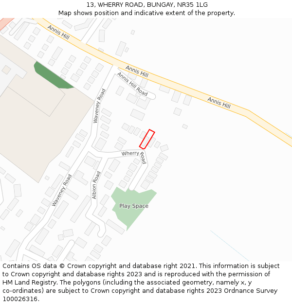 13, WHERRY ROAD, BUNGAY, NR35 1LG: Location map and indicative extent of plot
