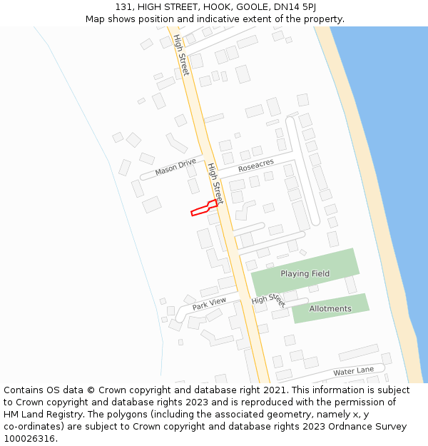 131, HIGH STREET, HOOK, GOOLE, DN14 5PJ: Location map and indicative extent of plot