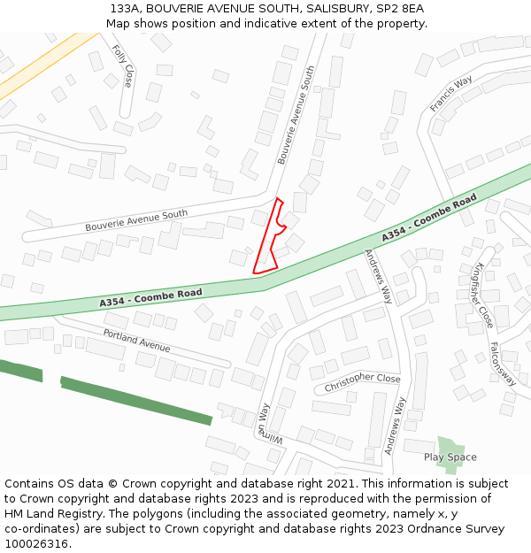 133A, BOUVERIE AVENUE SOUTH, SALISBURY, SP2 8EA: Location map and indicative extent of plot