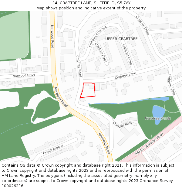 14, CRABTREE LANE, SHEFFIELD, S5 7AY: Location map and indicative extent of plot