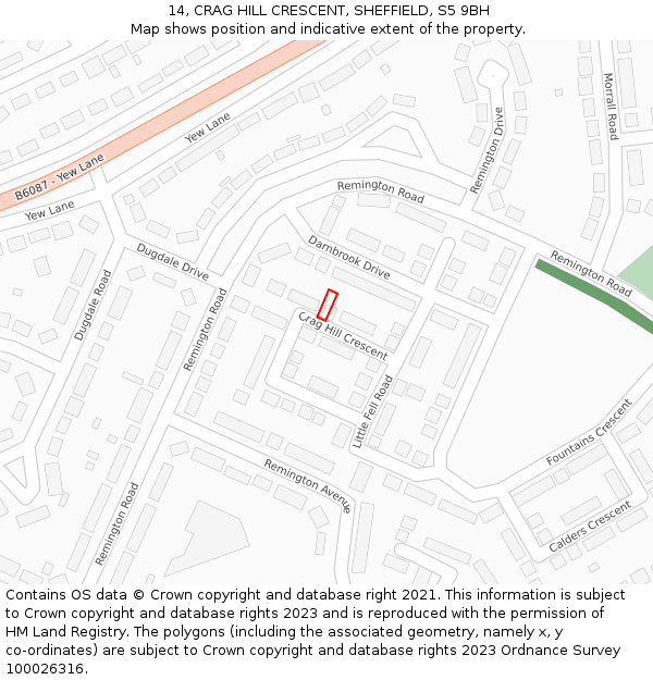 14, CRAG HILL CRESCENT, SHEFFIELD, S5 9BH: Location map and indicative extent of plot
