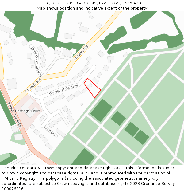 14, DENEHURST GARDENS, HASTINGS, TN35 4PB: Location map and indicative extent of plot