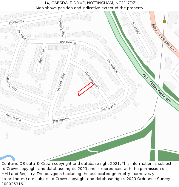 14, GARSDALE DRIVE, NOTTINGHAM, NG11 7DZ: Location map and indicative extent of plot