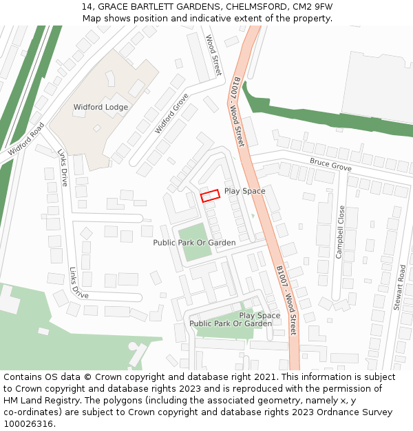 14, GRACE BARTLETT GARDENS, CHELMSFORD, CM2 9FW: Location map and indicative extent of plot