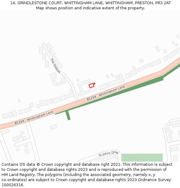 14, GRINDLESTONE COURT, WHITTINGHAM LANE, WHITTINGHAM, PRESTON, PR3 2AT: Location map and indicative extent of plot