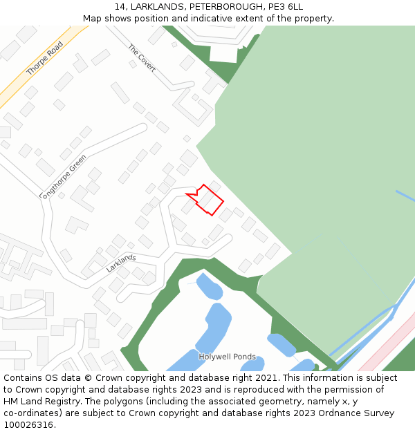 14, LARKLANDS, PETERBOROUGH, PE3 6LL: Location map and indicative extent of plot