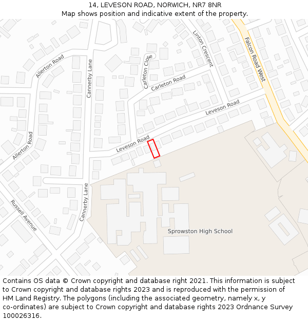 14, LEVESON ROAD, NORWICH, NR7 8NR: Location map and indicative extent of plot