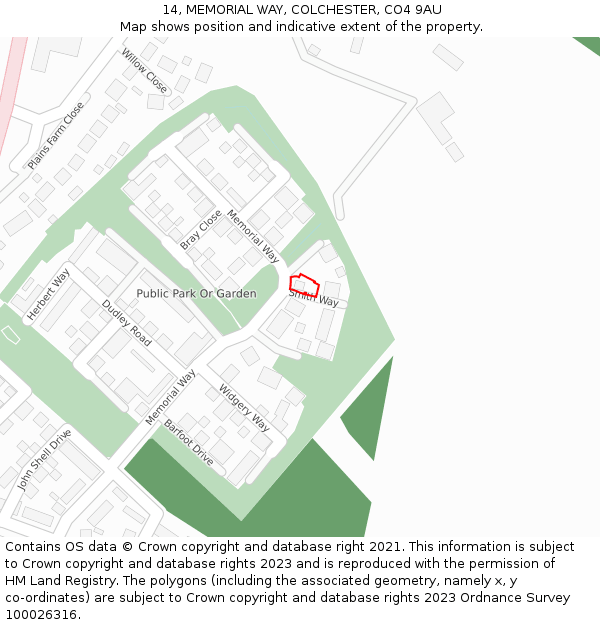 14, MEMORIAL WAY, COLCHESTER, CO4 9AU: Location map and indicative extent of plot