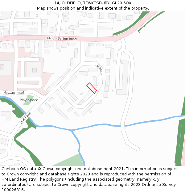 14, OLDFIELD, TEWKESBURY, GL20 5QX: Location map and indicative extent of plot