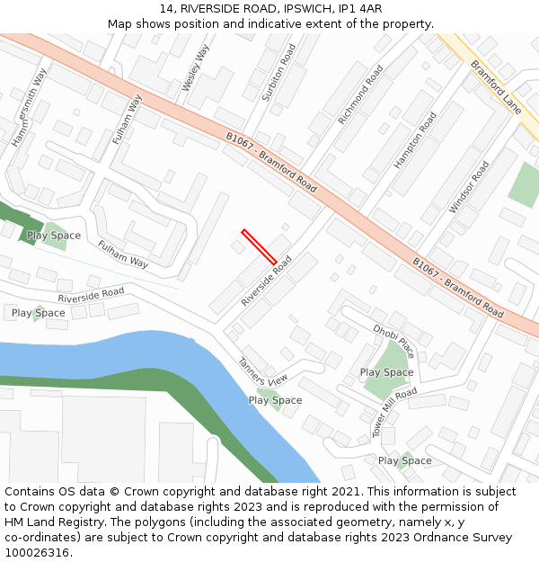 14, RIVERSIDE ROAD, IPSWICH, IP1 4AR: Location map and indicative extent of plot