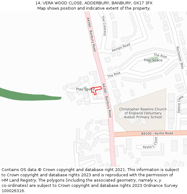 14, VERA WOOD CLOSE, ADDERBURY, BANBURY, OX17 3FX: Location map and indicative extent of plot