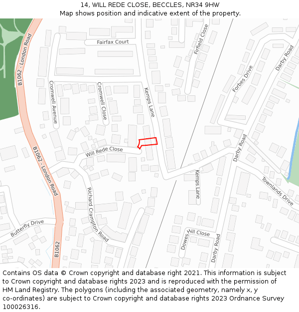 14, WILL REDE CLOSE, BECCLES, NR34 9HW: Location map and indicative extent of plot
