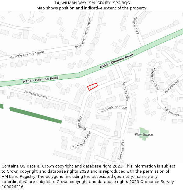 14, WILMAN WAY, SALISBURY, SP2 8QS: Location map and indicative extent of plot