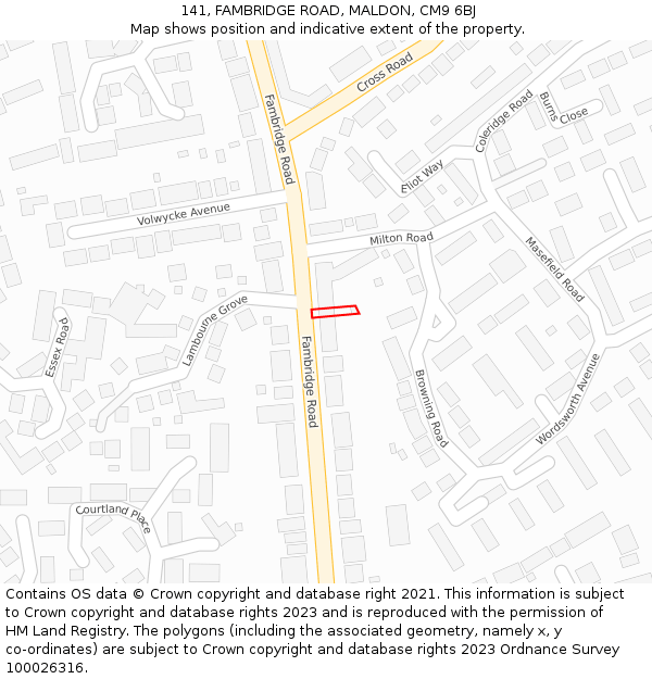 141, FAMBRIDGE ROAD, MALDON, CM9 6BJ: Location map and indicative extent of plot