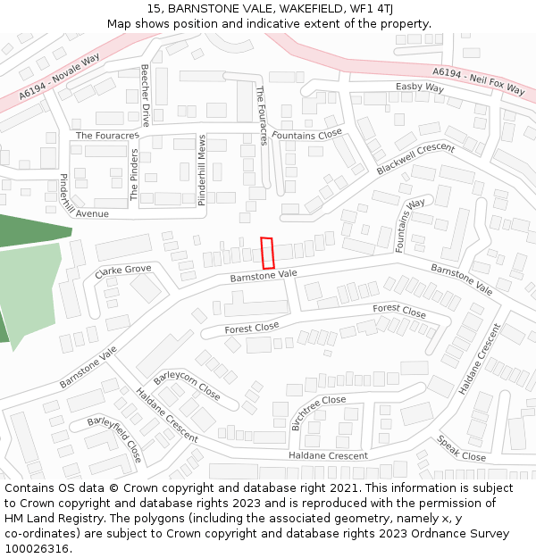 15, BARNSTONE VALE, WAKEFIELD, WF1 4TJ: Location map and indicative extent of plot