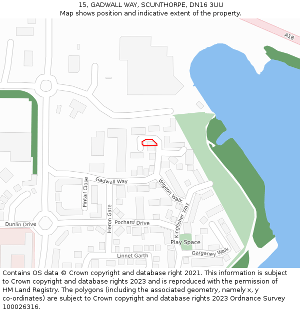 15, GADWALL WAY, SCUNTHORPE, DN16 3UU: Location map and indicative extent of plot