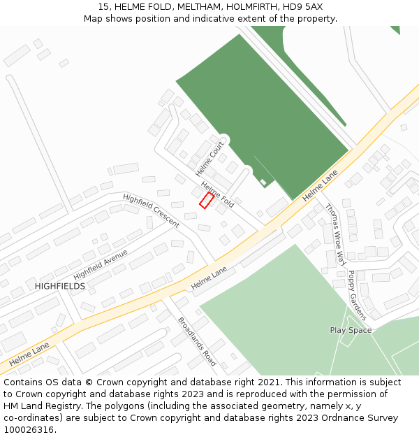 15, HELME FOLD, MELTHAM, HOLMFIRTH, HD9 5AX: Location map and indicative extent of plot