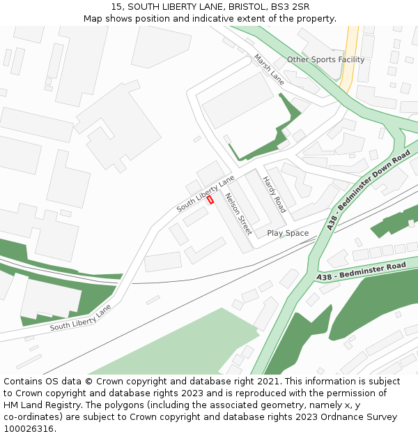 15, SOUTH LIBERTY LANE, BRISTOL, BS3 2SR: Location map and indicative extent of plot