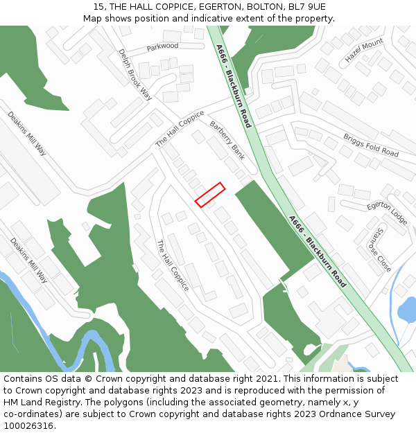 15, THE HALL COPPICE, EGERTON, BOLTON, BL7 9UE: Location map and indicative extent of plot
