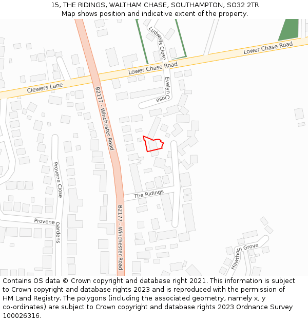 15, THE RIDINGS, WALTHAM CHASE, SOUTHAMPTON, SO32 2TR: Location map and indicative extent of plot