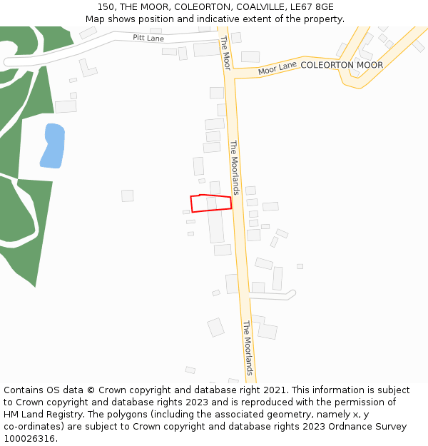 150, THE MOOR, COLEORTON, COALVILLE, LE67 8GE: Location map and indicative extent of plot