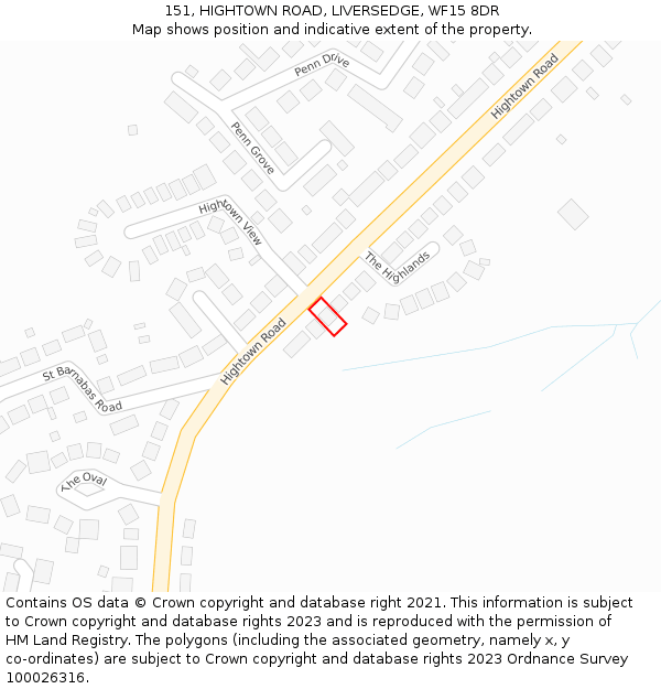 151, HIGHTOWN ROAD, LIVERSEDGE, WF15 8DR: Location map and indicative extent of plot