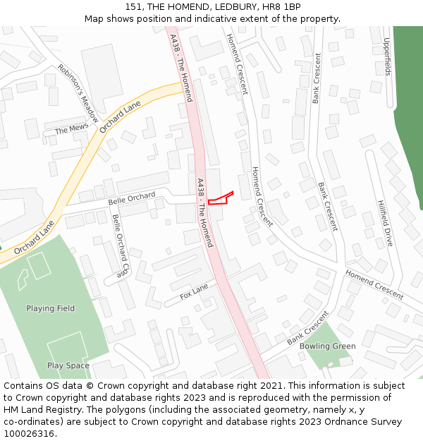 151, THE HOMEND, LEDBURY, HR8 1BP: Location map and indicative extent of plot