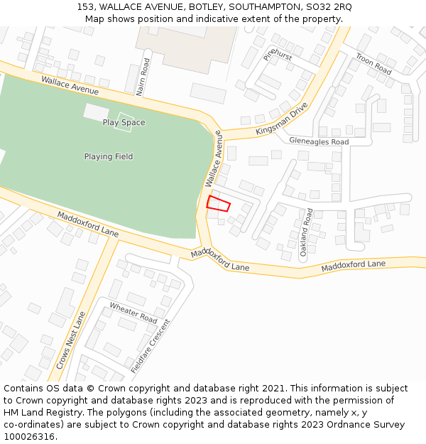 153, WALLACE AVENUE, BOTLEY, SOUTHAMPTON, SO32 2RQ: Location map and indicative extent of plot