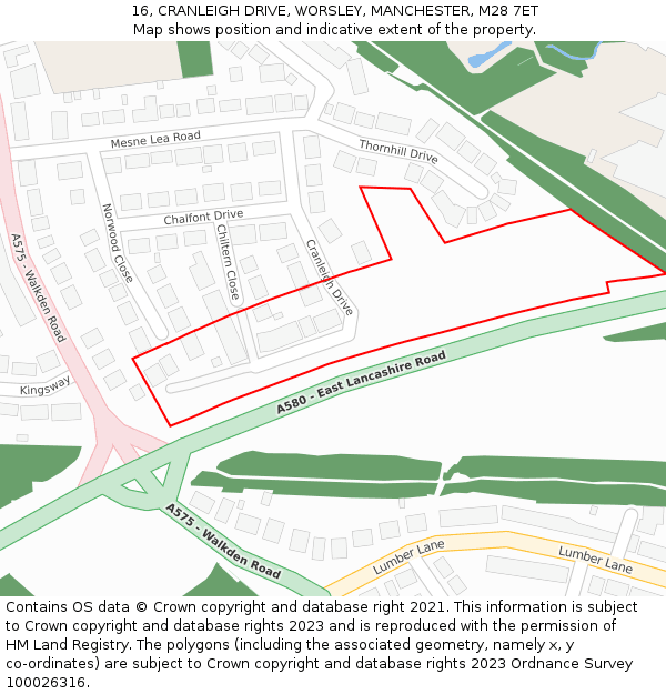 16, CRANLEIGH DRIVE, WORSLEY, MANCHESTER, M28 7ET: Location map and indicative extent of plot