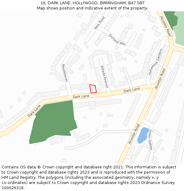 16, DARK LANE, HOLLYWOOD, BIRMINGHAM, B47 5BT: Location map and indicative extent of plot