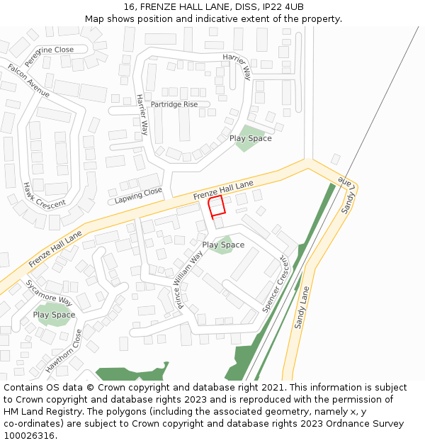 16, FRENZE HALL LANE, DISS, IP22 4UB: Location map and indicative extent of plot