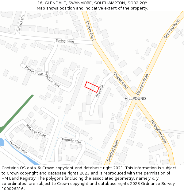 16, GLENDALE, SWANMORE, SOUTHAMPTON, SO32 2QY: Location map and indicative extent of plot