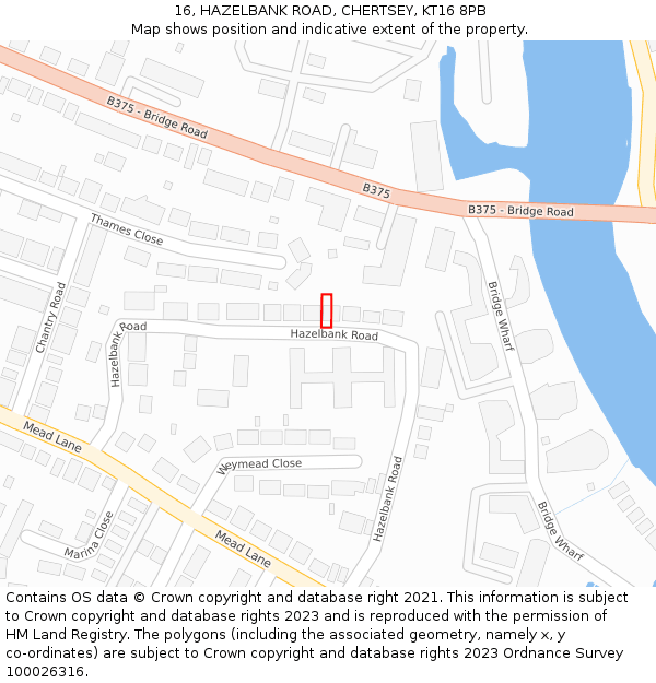 16, HAZELBANK ROAD, CHERTSEY, KT16 8PB: Location map and indicative extent of plot