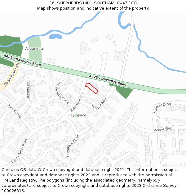16, SHEPHERDS HILL, SOUTHAM, CV47 1GD: Location map and indicative extent of plot