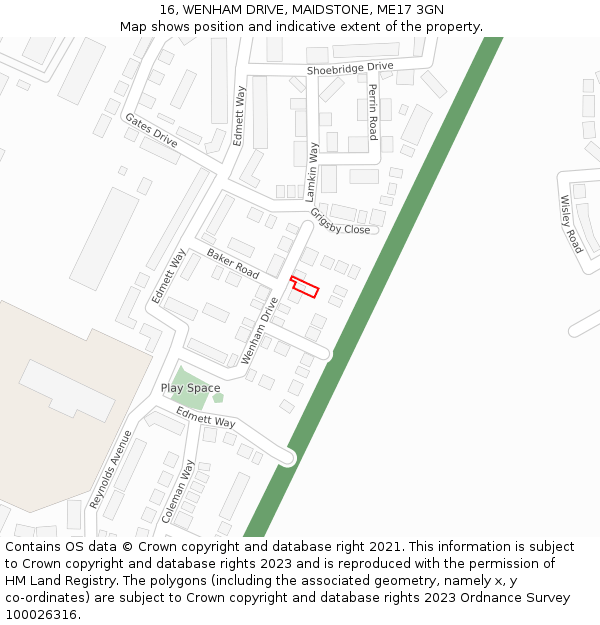 16, WENHAM DRIVE, MAIDSTONE, ME17 3GN: Location map and indicative extent of plot